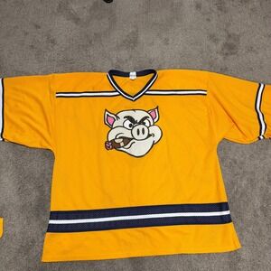 Athletic Knit Goalie Hockey Jersey Number 1 Pig Cigar‎ Graphic Yellow 4XL